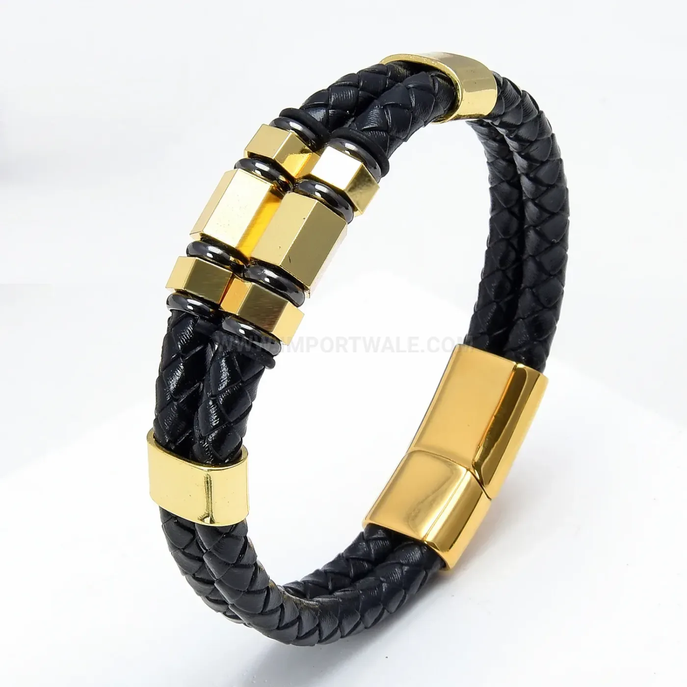 Braided Leather Cord Men Bracelet with Stainless Steel Clasp