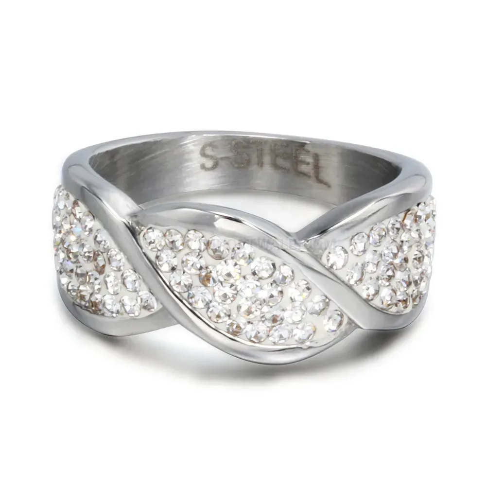 Twisted Rope Pattern Stainless Steel Crystal Ring