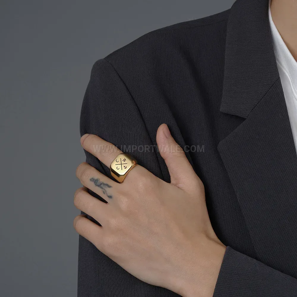 Chic Anchor Motif Square Stainless Steel Signet Ring