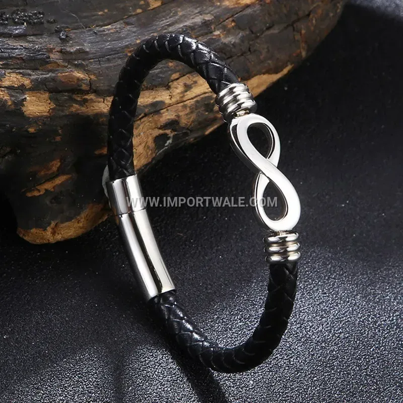Figure Eight Leather Bracelet with Stainless Steel Lock Clasp