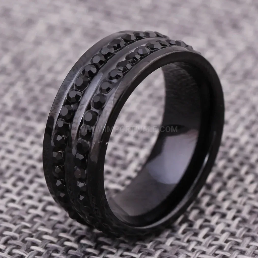Minimalist Double Row Crystal Stainless Steel Couple Ring