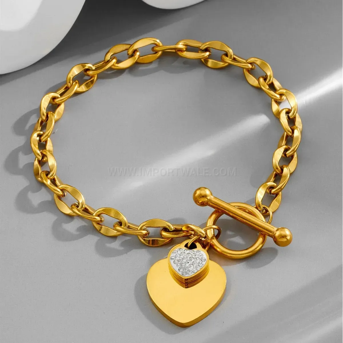 Trendy Heart Charm Titanium Steel Toggle Bracelet