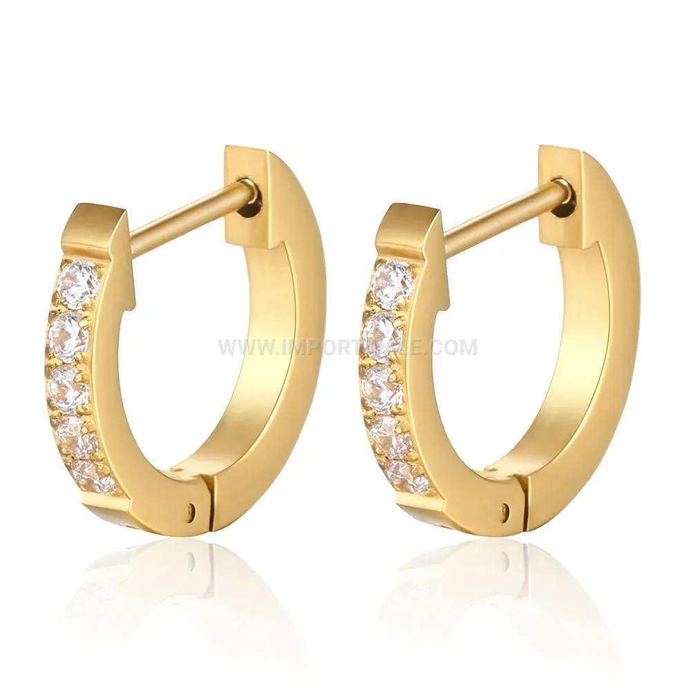 Rhinestone Accent Stainless Steel Huggie Hoop Earrings