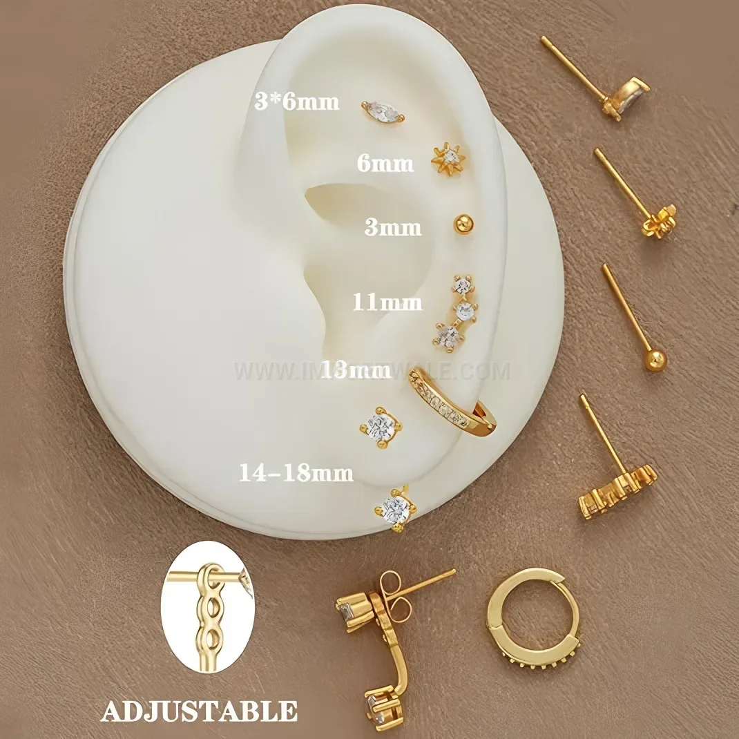 Fashion Cubic Zirconia Floral Stainless Steel Cartilage Earring Set