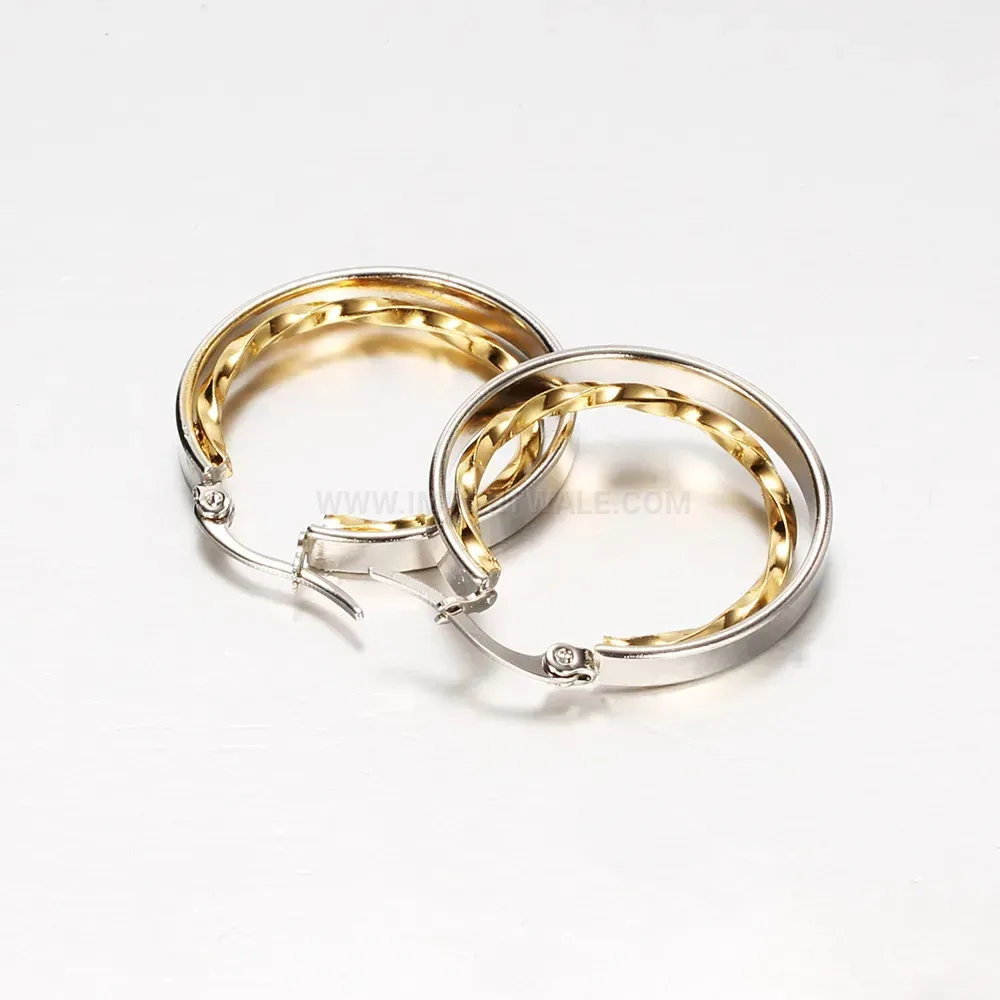 Fashion Contemporary Circular Hollow Cutout Stainless Steel Hoop Earrings