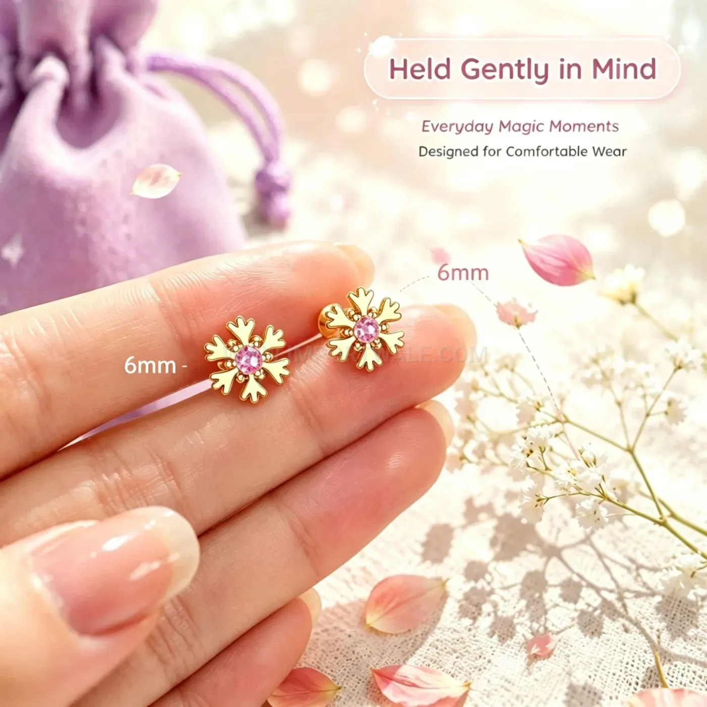 Chic Stainless Steel Pink Zircon Heart Butterfly Flower Piercing Earring Set