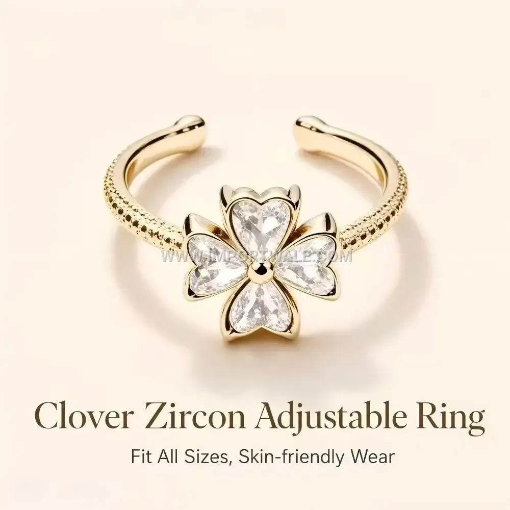 Floral Inlaid Zircon Open Adjustable Stainless Steel Ring