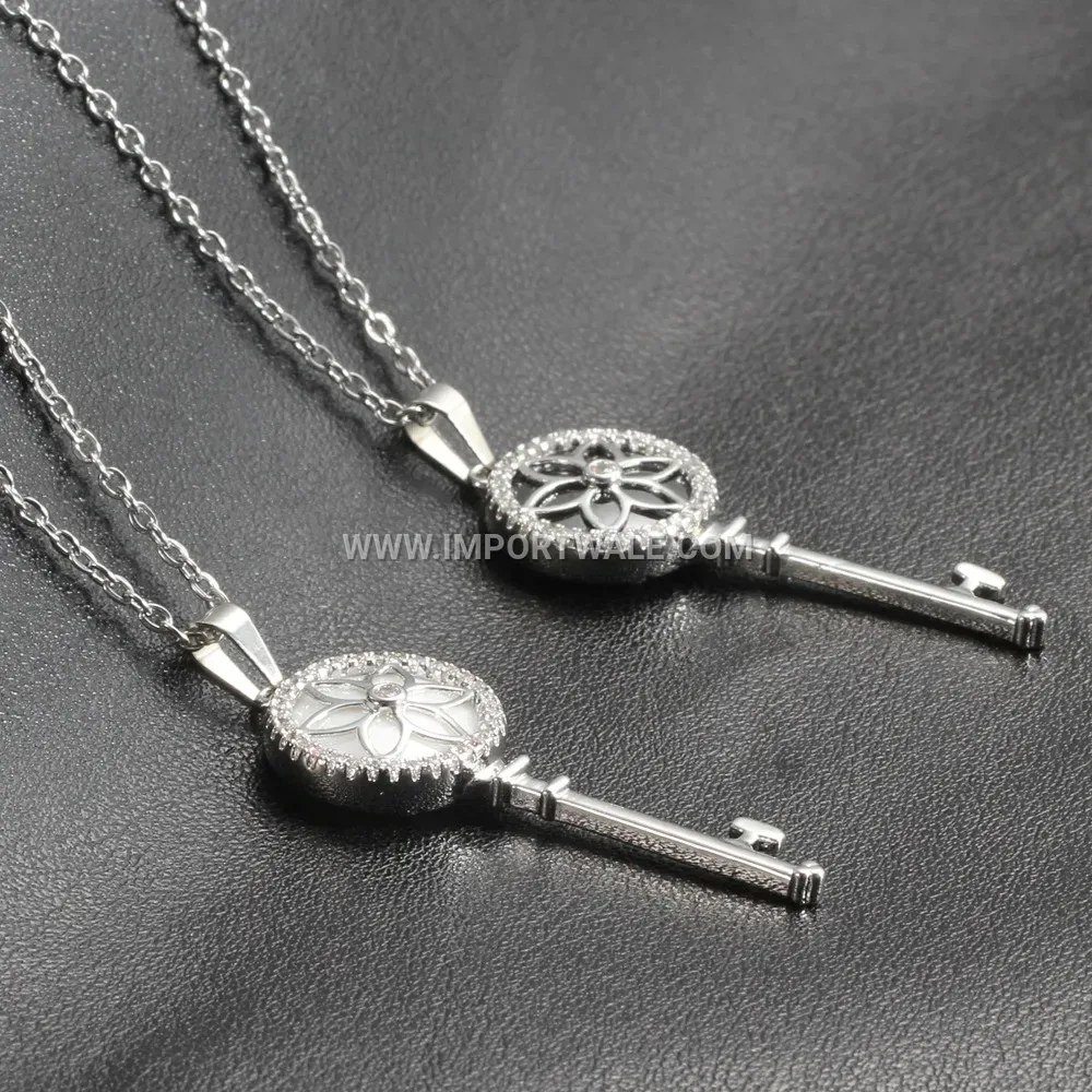 Rhinestone Key Pendant Stainless Steel Necklace for Women