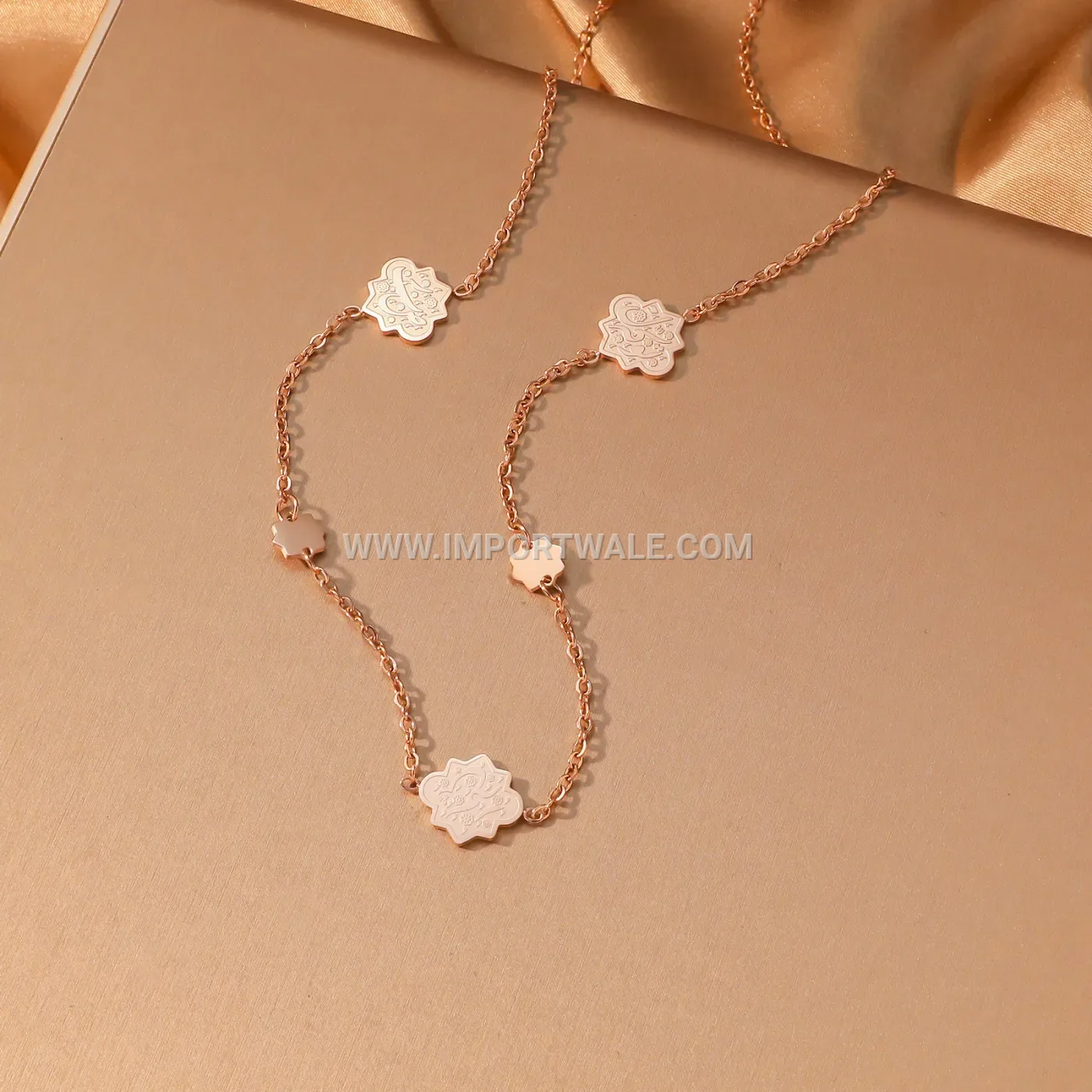 Stainless Steel Rub El Hizb Eight Pointed Star Station Necklace
