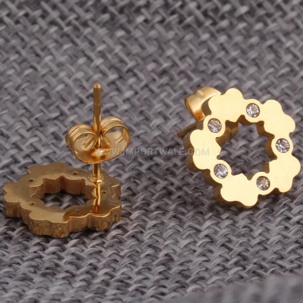 Rhinestone Star and Heart Gold Plated Stainless Steel Stud Earrings 13mm