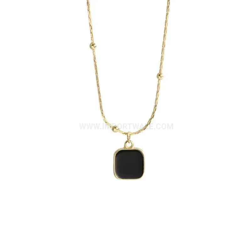 Designer Black Shell Square Pendant Titanium Steel Collar Necklace