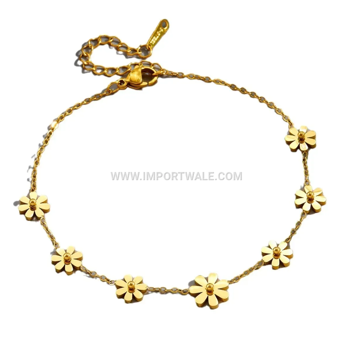 Gold Titanium Steel Daisy Charm Anti Tarnish Anklet