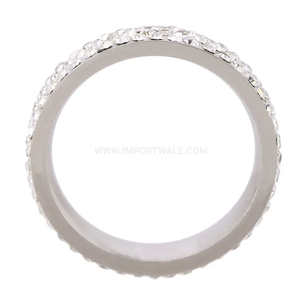 Triple Row Crystal Inlaid Stainless Steel Band Ring