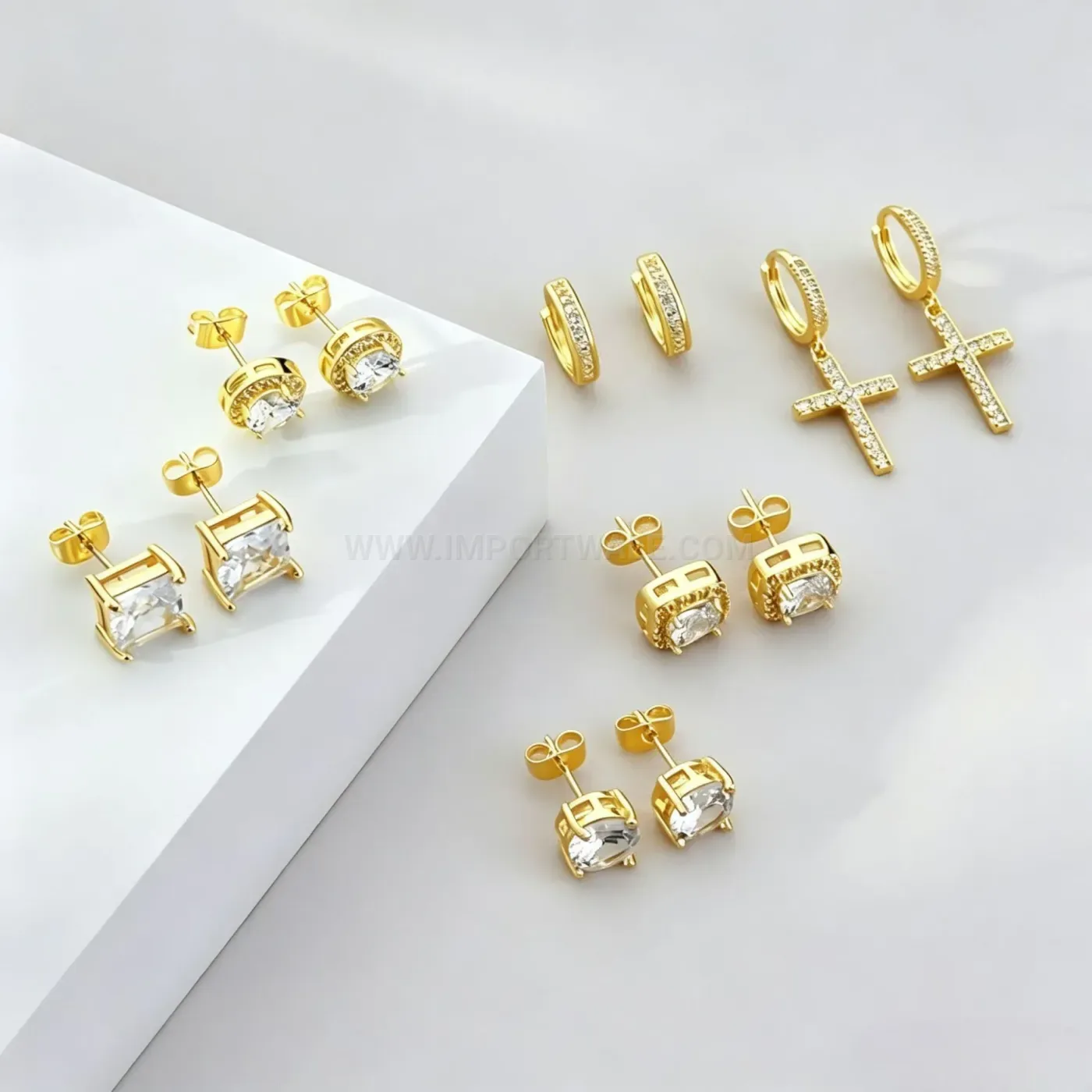 Premium Stainless Steel Cross Motif Stud and Hoop Earring Set