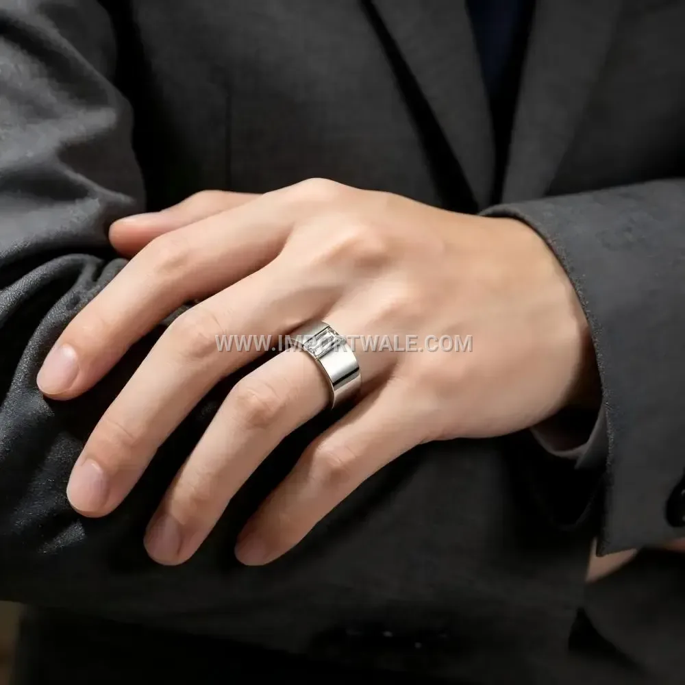 Micro Pave Zircon Inlaid Stainless Steel Band Ring