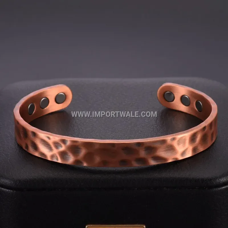 Vintage Hammered Copper Magnetic Open Cuff Bracelet