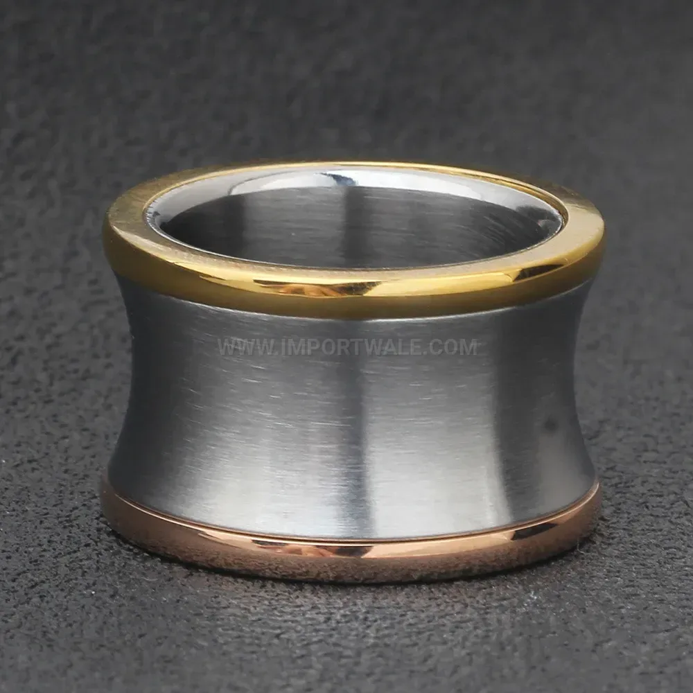 Fashion Polished Two-Tone Tri-Band Stainless Steel Statement Ring