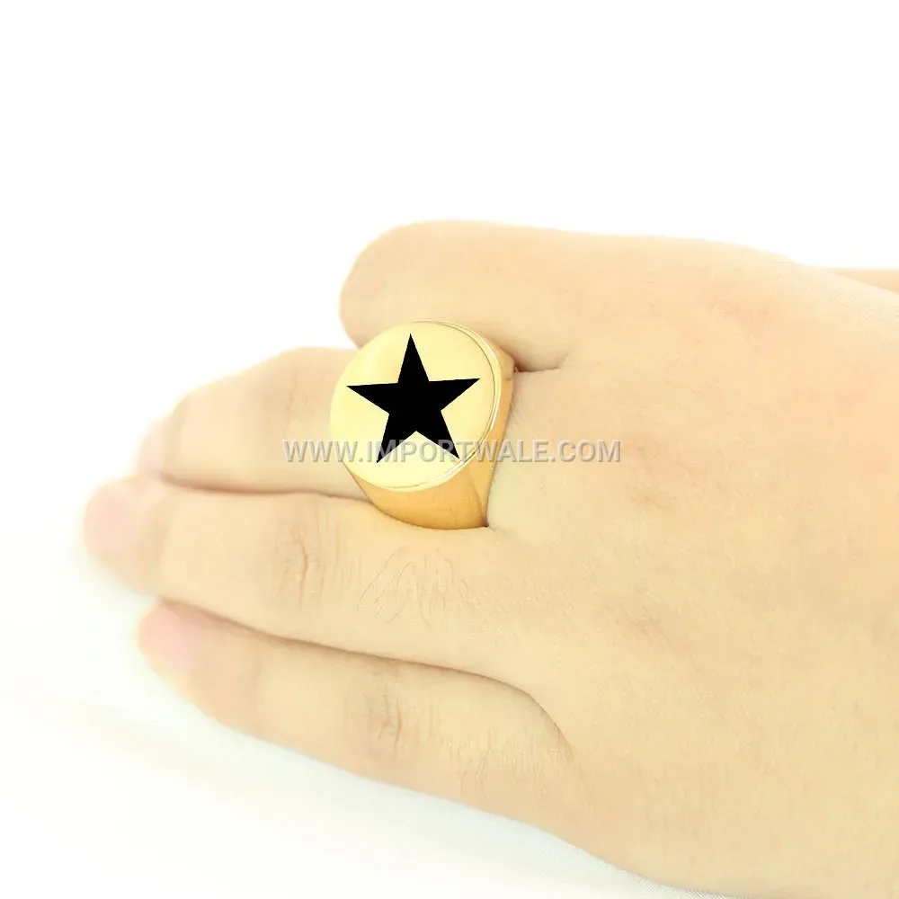 Laser Engraved Five-Point Star Stainless Steel Signet Ring