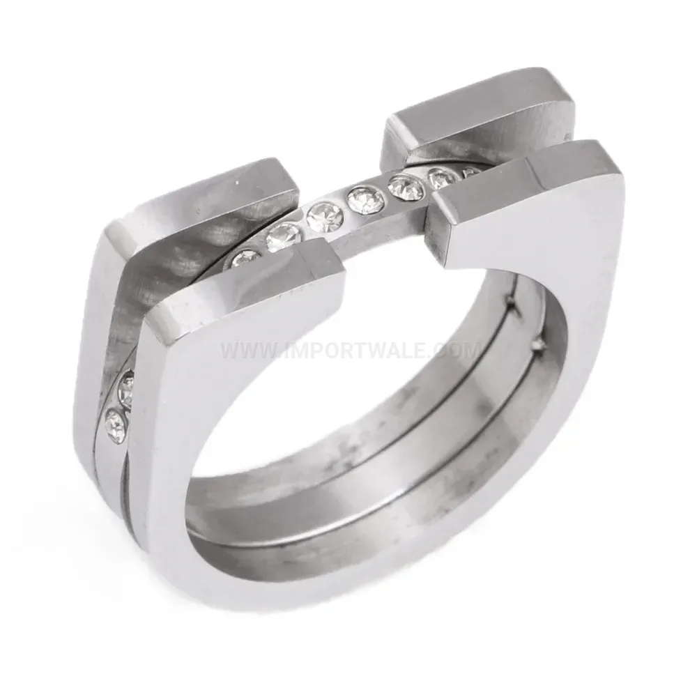 Stylish Horseshoe Double Layer Rhinestone 304 Stainless Steel Ring