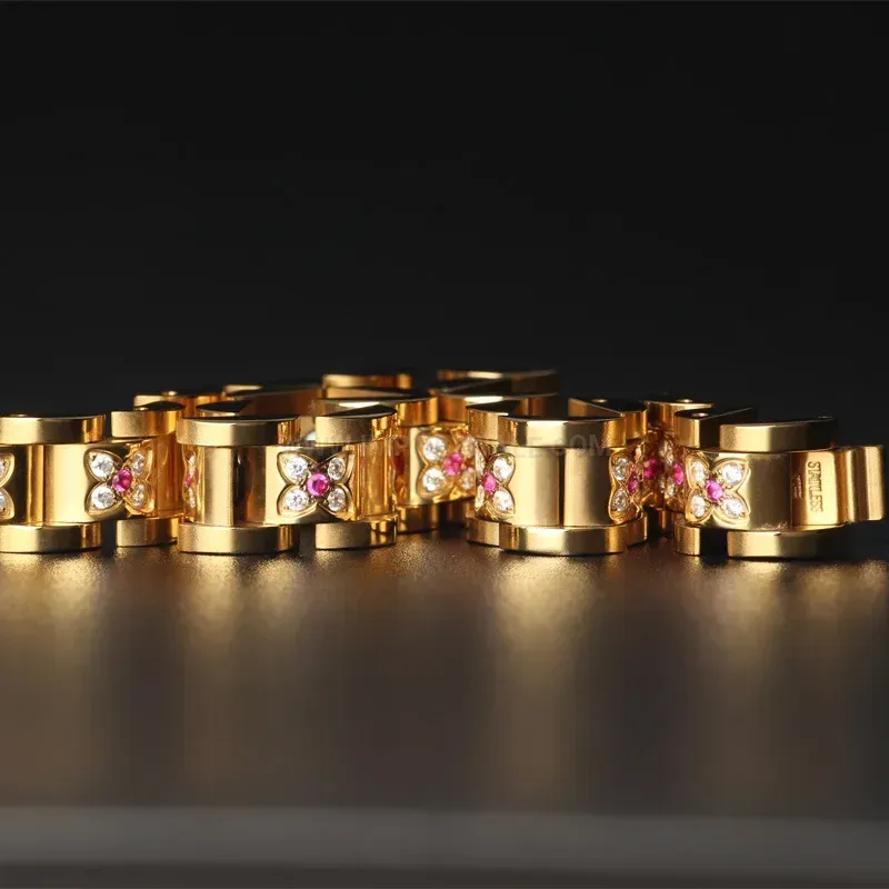 Bold Plated Stainless Steel Plum Blossom Magnetic Couple Bracelet