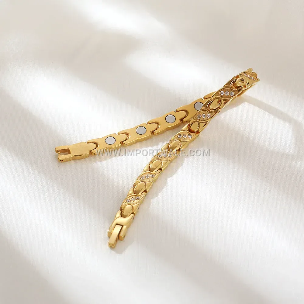 Titanium Steel Fish Motif Crystal Magnetic Bracelet