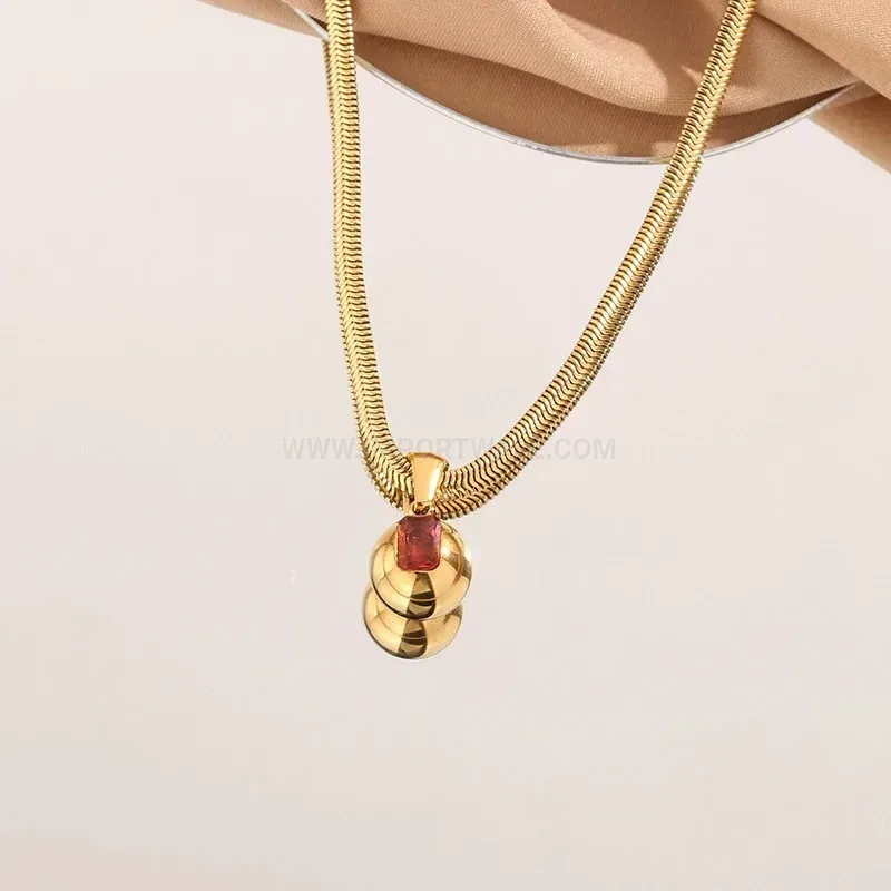 Trendy Vintage Spherical Red Crystal Pendant Titanium Steel Chain
