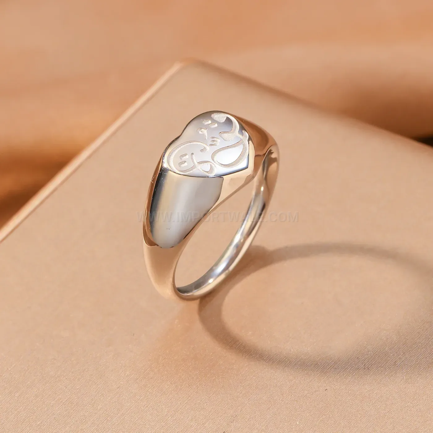 Gold Plated Stainless Steel Heart Arabic Calligraphy Signet Ring