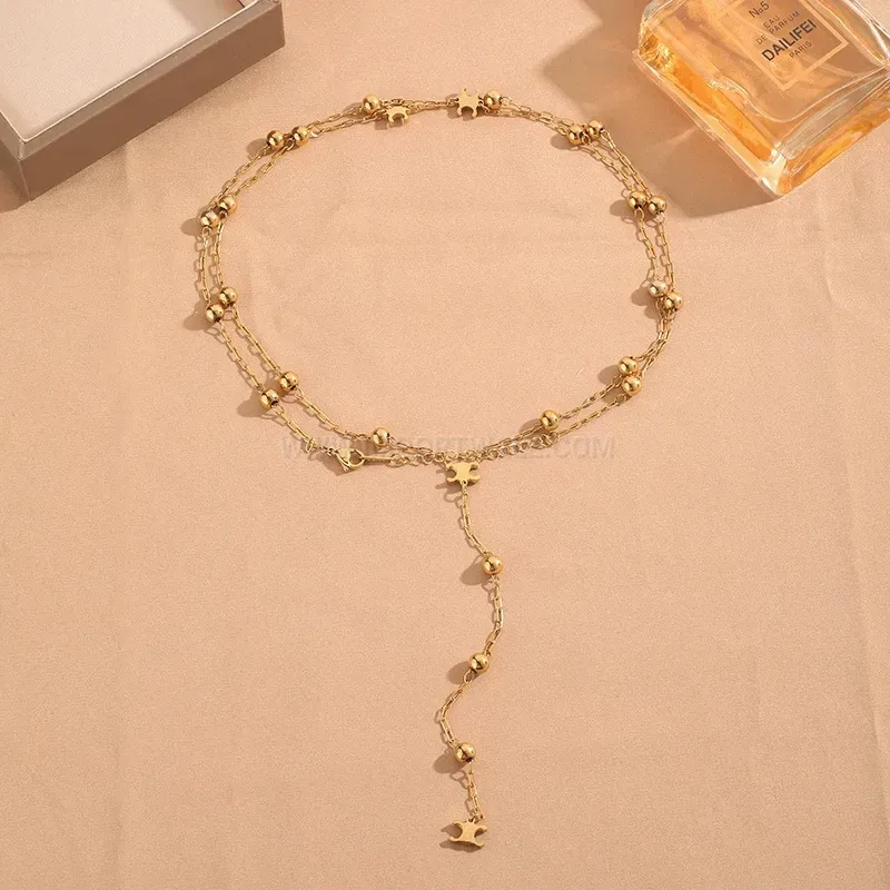 Elegant Gold Plated Titanium Steel Geometric Motif Long Chain Necklace