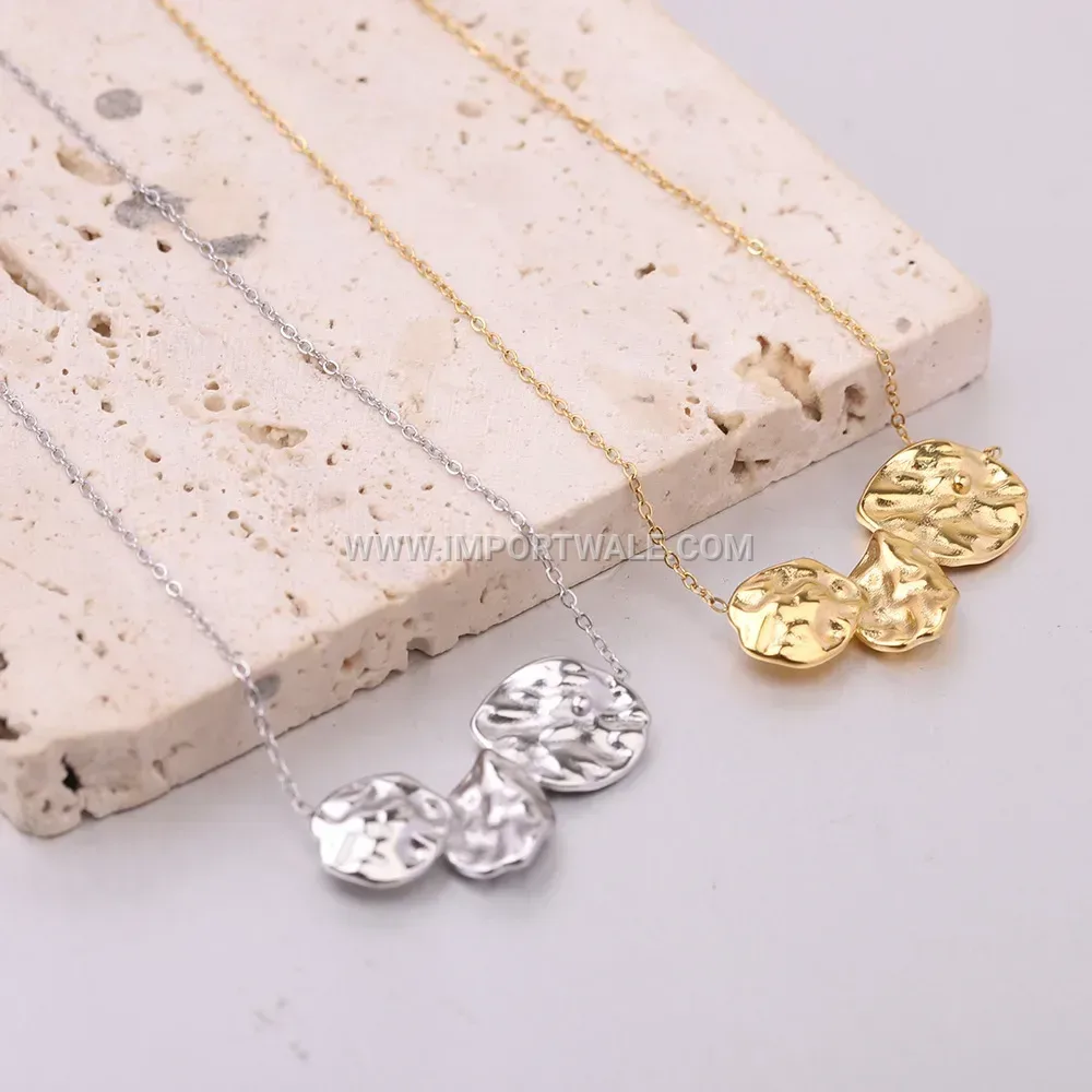 Textured Irregular Leaf Petal Titanium Steel Pendant Necklace