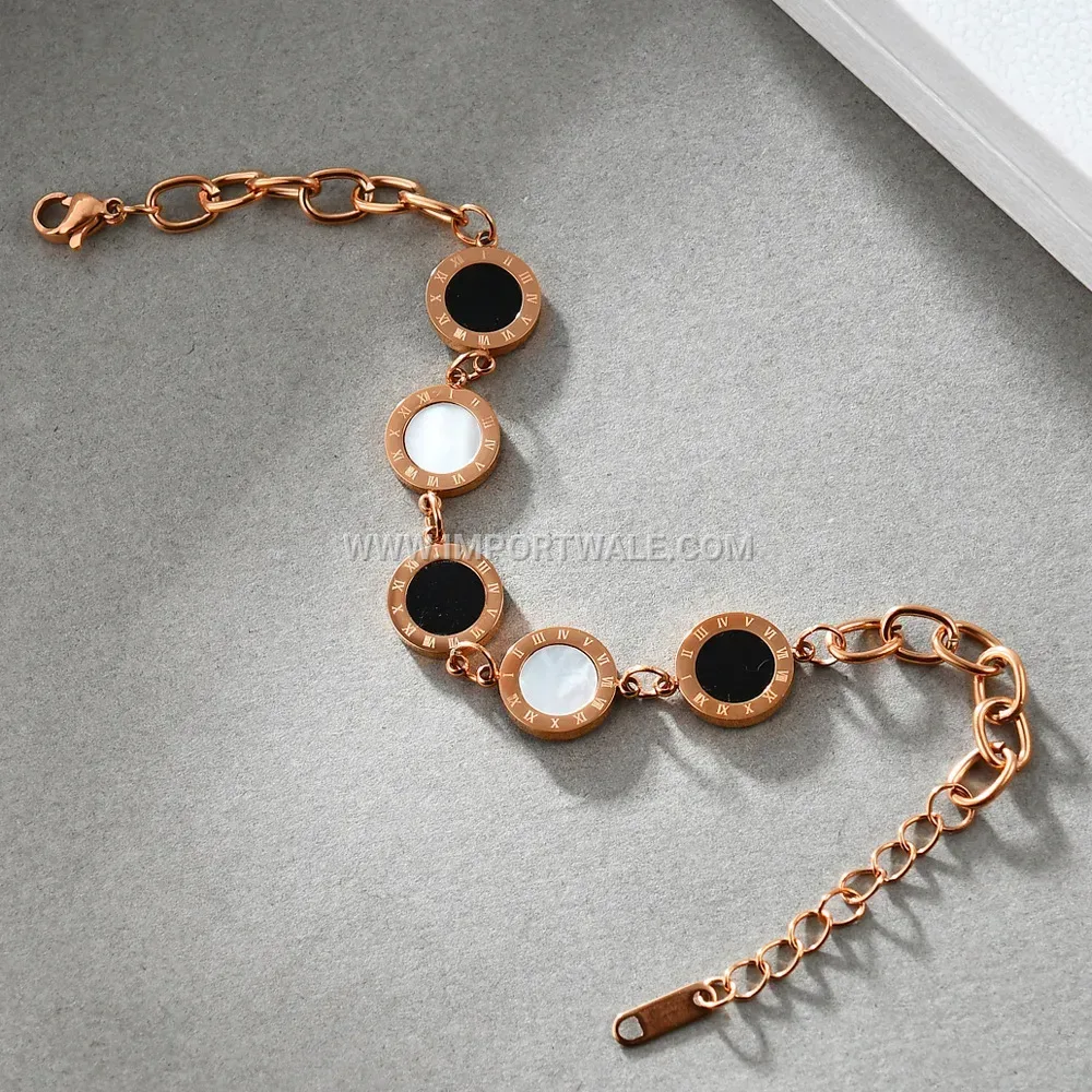 Stainless Steel Roman Numeral Shell Charm Bracelet