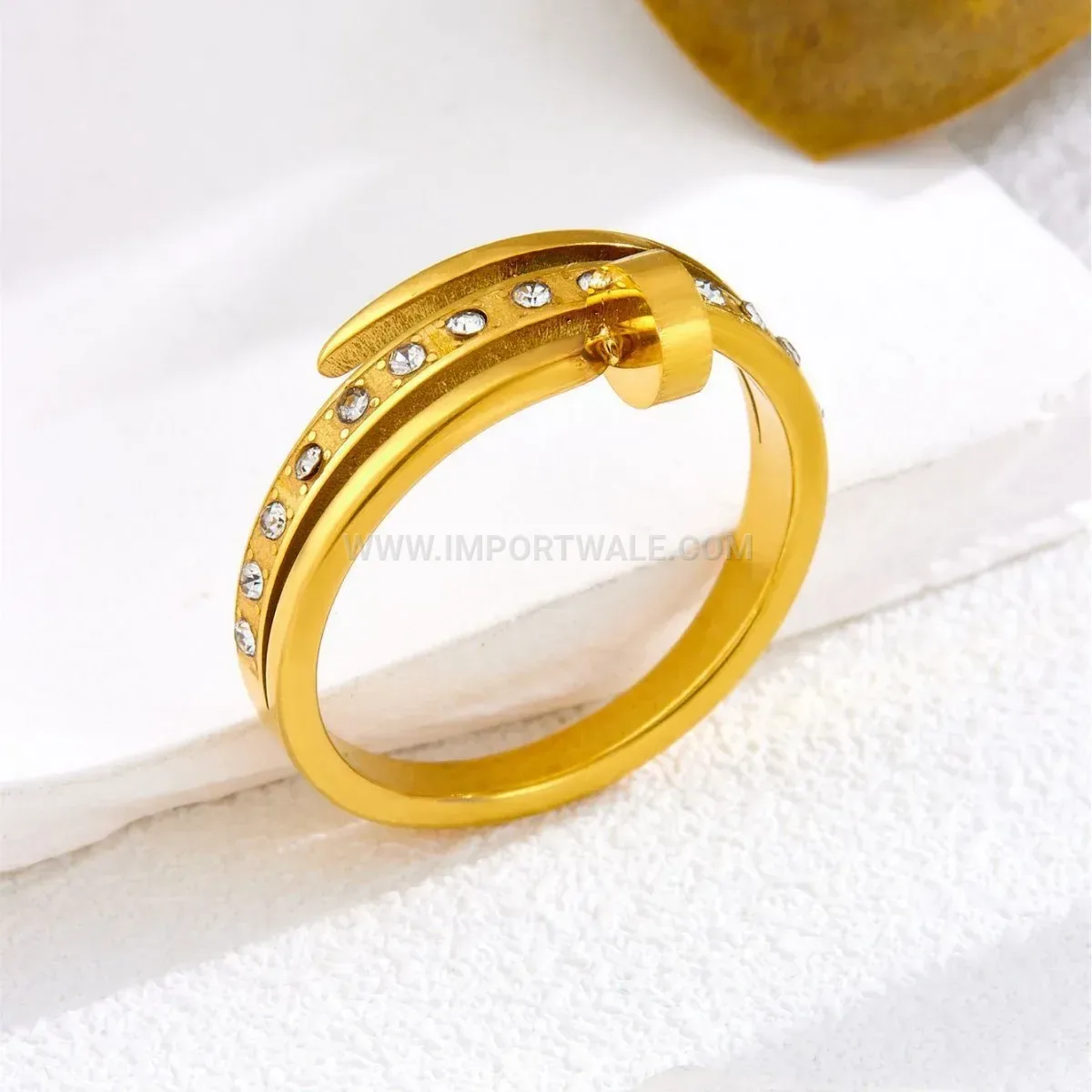 Geometric Nail Design Crystal Titanium Steel Ring
