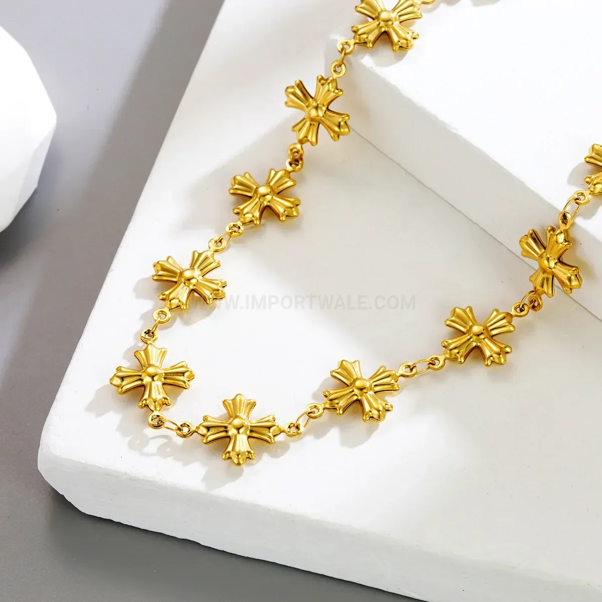 Fashion Byzantine Style Carved Cross Pendant Stainless Steel Necklace
