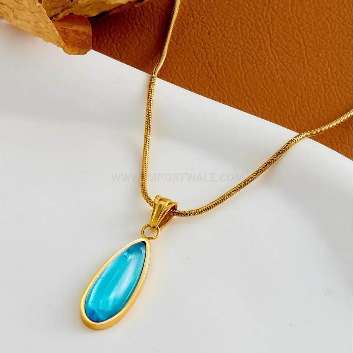 Chic Sleek Teardrop Titanium Steel Snake Chain Pendant Necklace
