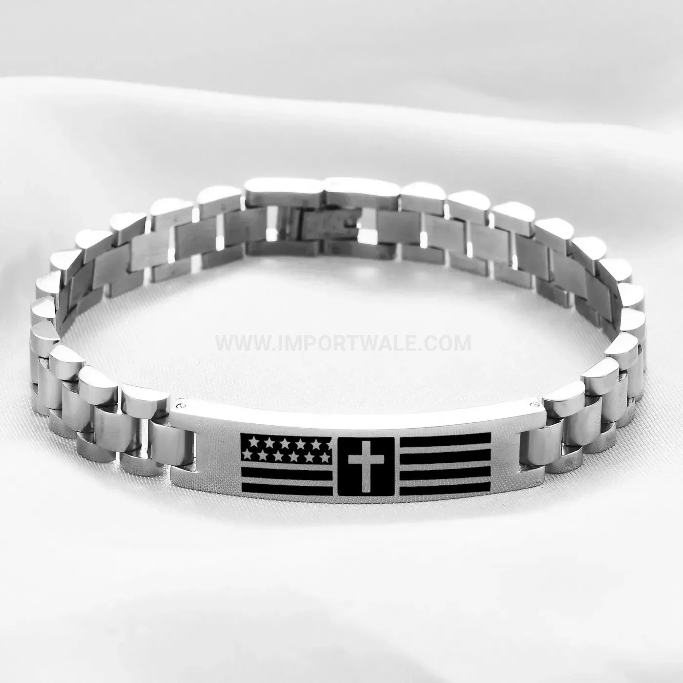 Stainless Steel Cross Motif Watch Band ID Bracelet