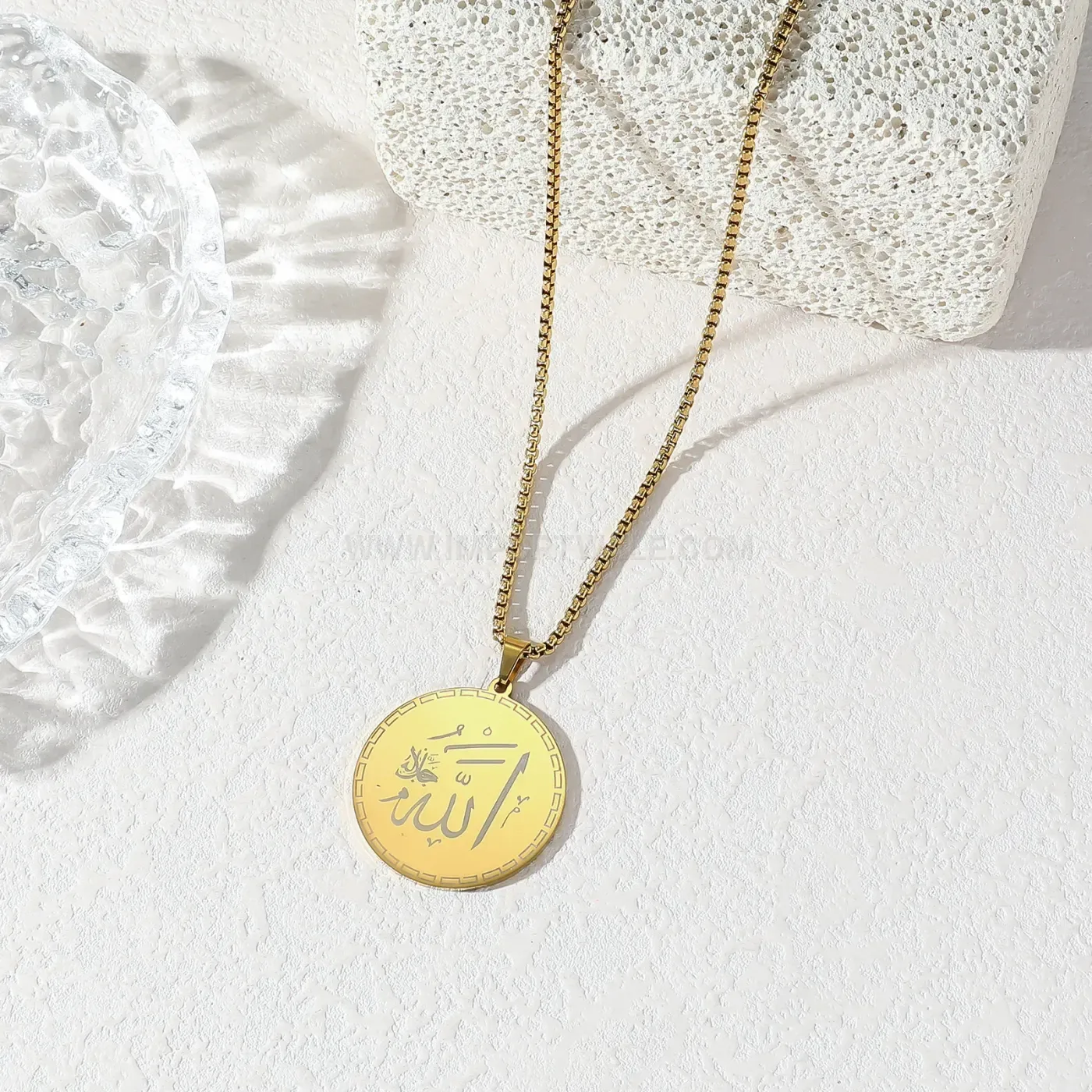 Classic Stainless Steel Allah Calligraphy Pendant Box Chain Necklace