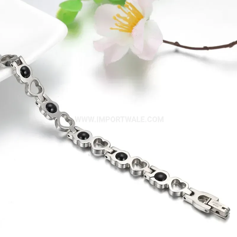 Trendy Delicate Heart Shaped Steel Bio Magnetic Bracelet for Women