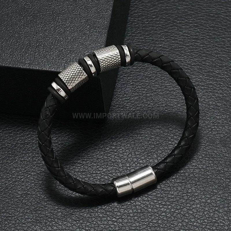 Fashion Vintage Hollow Braided Leather Men Bracelet With Magnetic Clasp