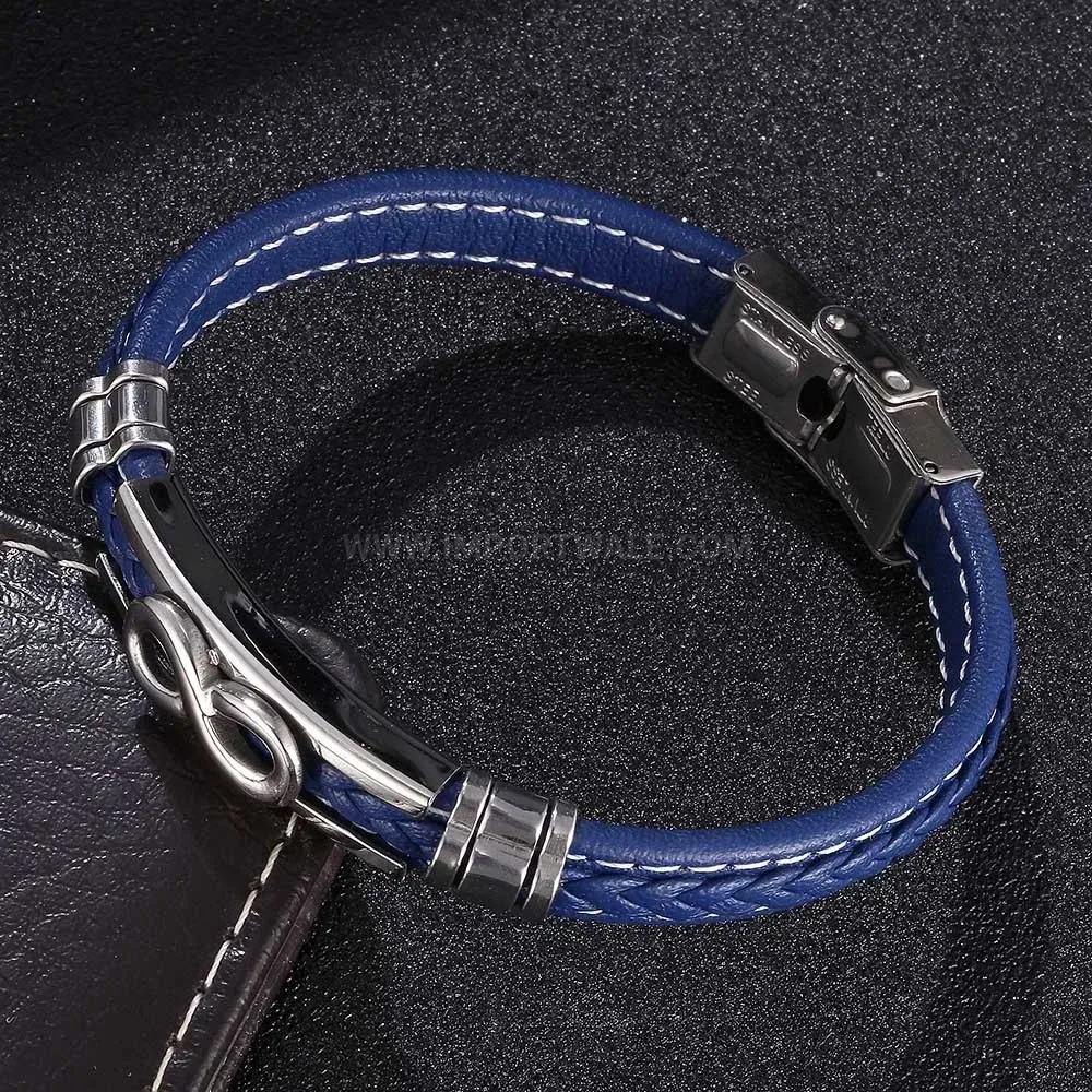 Multi-Strand Leather Bracelet with Stainless Steel Infinity Symbol