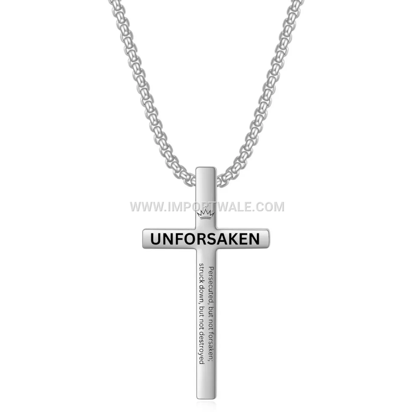 Laser Engraved Stainless Steel Crown Cross Pendant Necklace