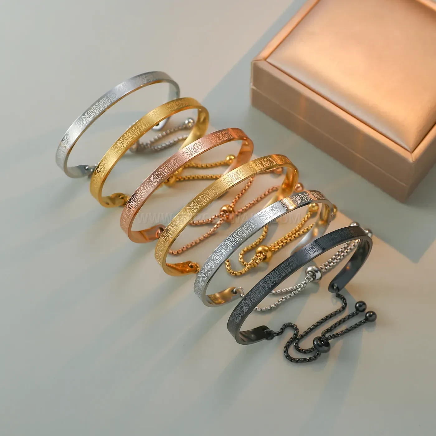 Stainless Steel Ayatul Kursi Arabic Script Plated Bangle Bracelet