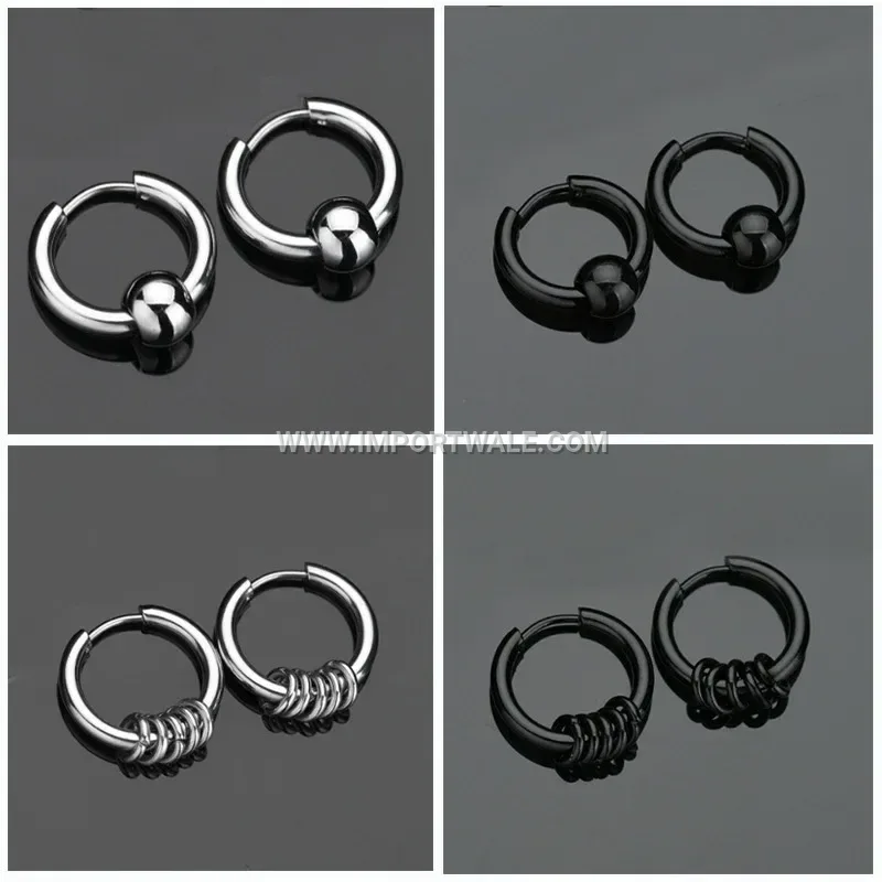 Stainless Steel Hoop Earrings with Water Drop Beaded Rings
