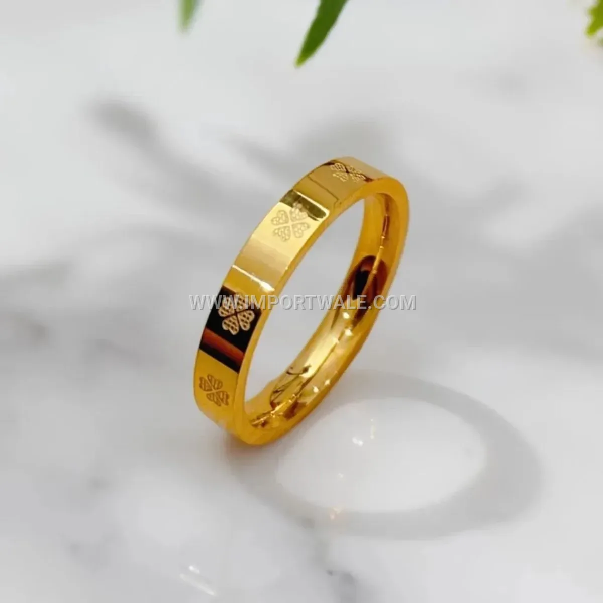 Etched Gold Clover Stainless Steel Band Ring