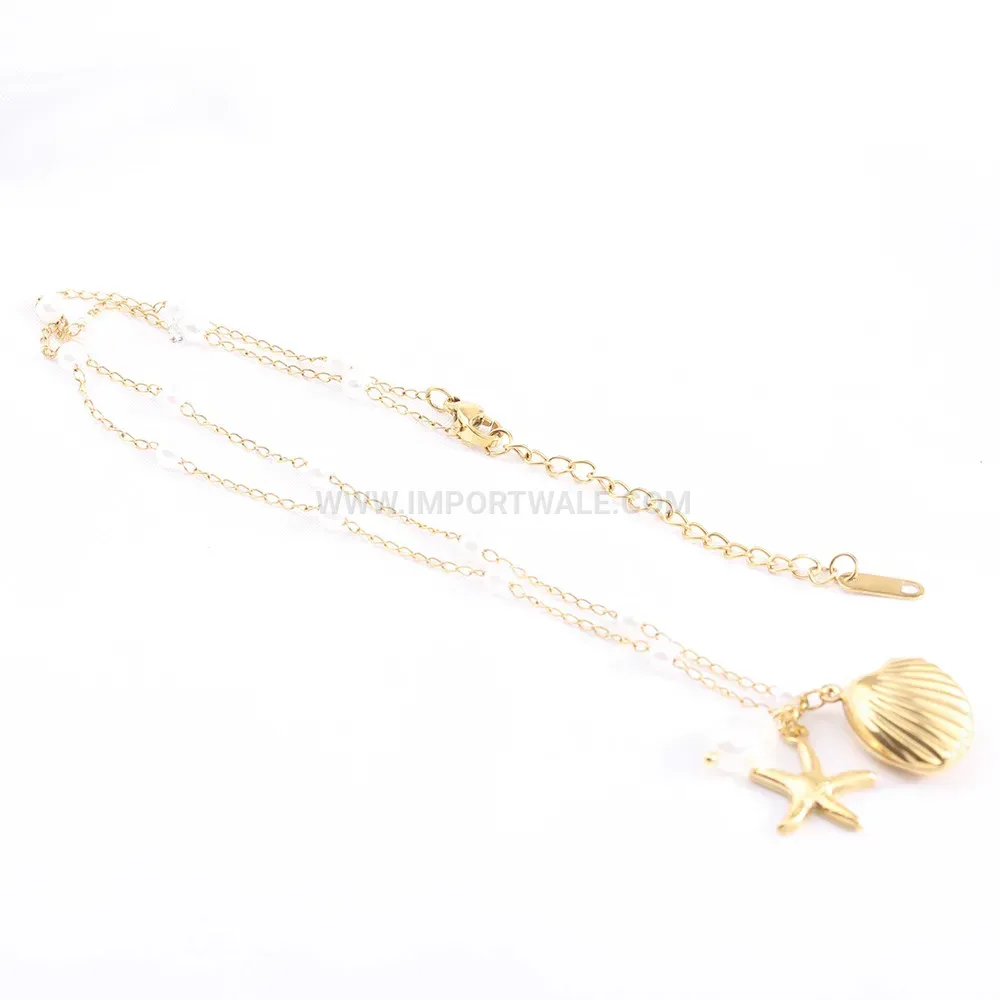 Gold Plated Stainless Steel Seashell Starfish Necklace