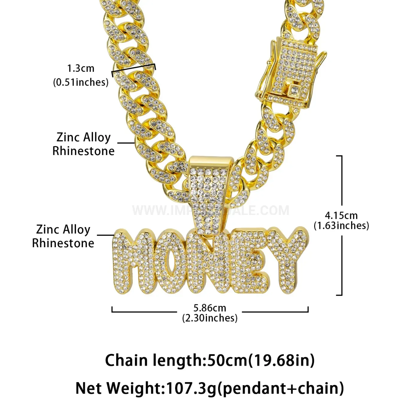 Iced Money Letter Pendant Alloy Cuban Hip Hop Necklace