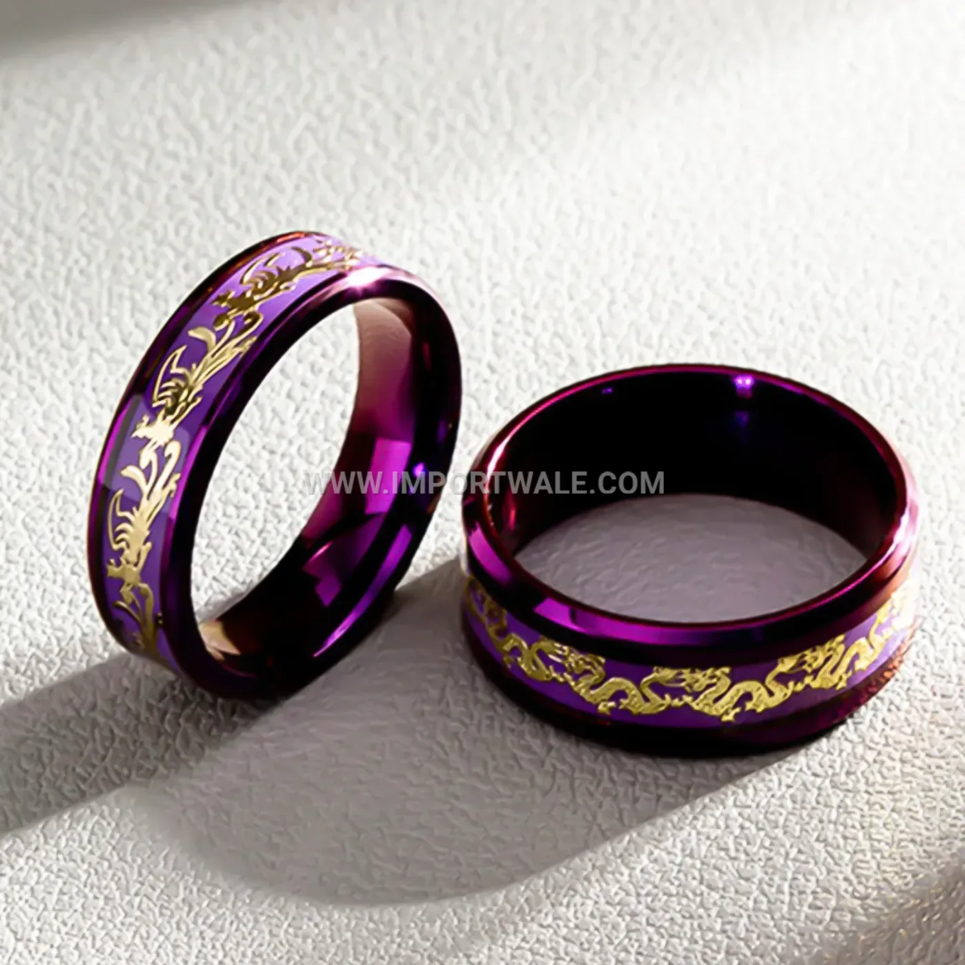 Stainless Steel Purple Dragon Pattern Couple Ring