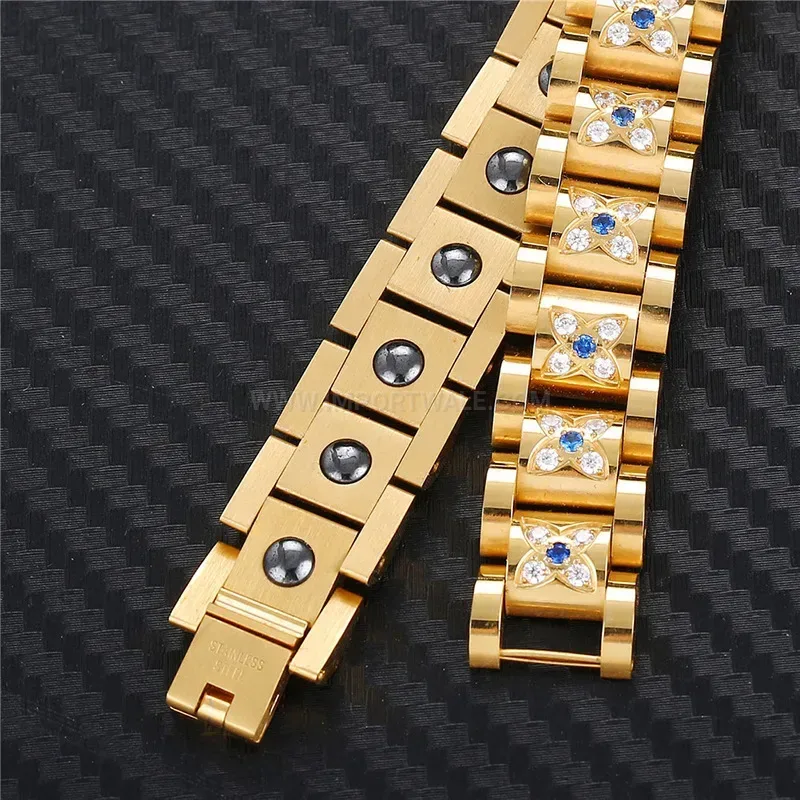Bold Plated Stainless Steel Plum Blossom Magnetic Couple Bracelet