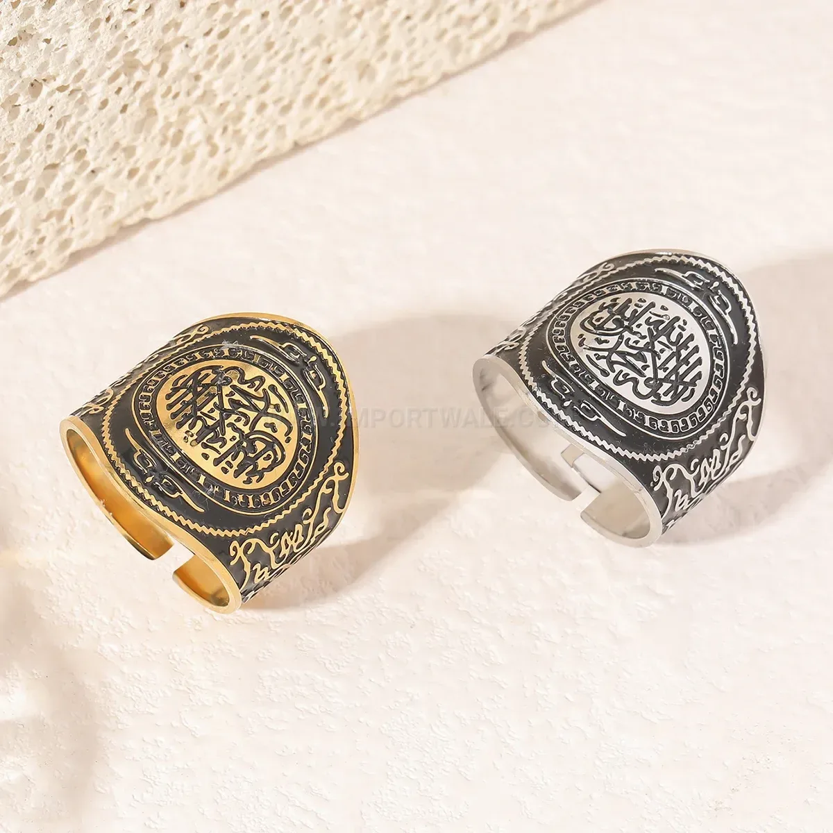 Modern Stainless Steel Tawheed Calligraphy Arabic Script Religious Band Ring