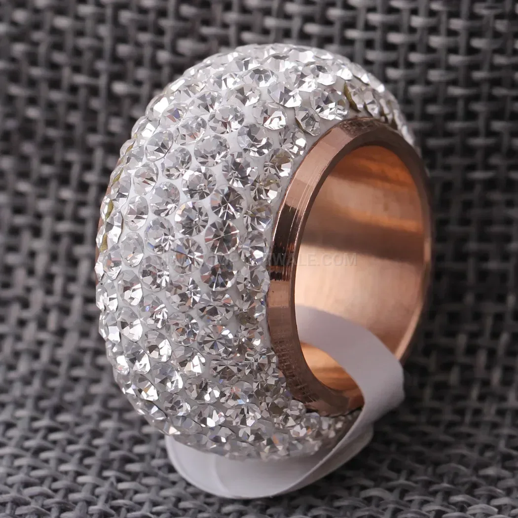 Six Row Crystal Embedded Stainless Steel Band Ring 8mm