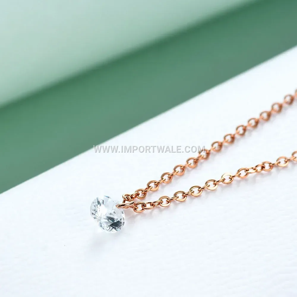 Single Zircon Crystal Stainless Steel Solitaire Necklace
