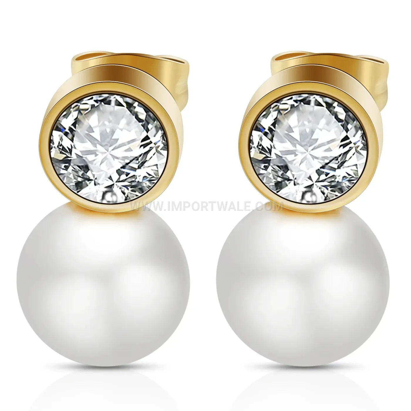 Rhinestone Pearl Accent Stainless Steel Stud Earrings